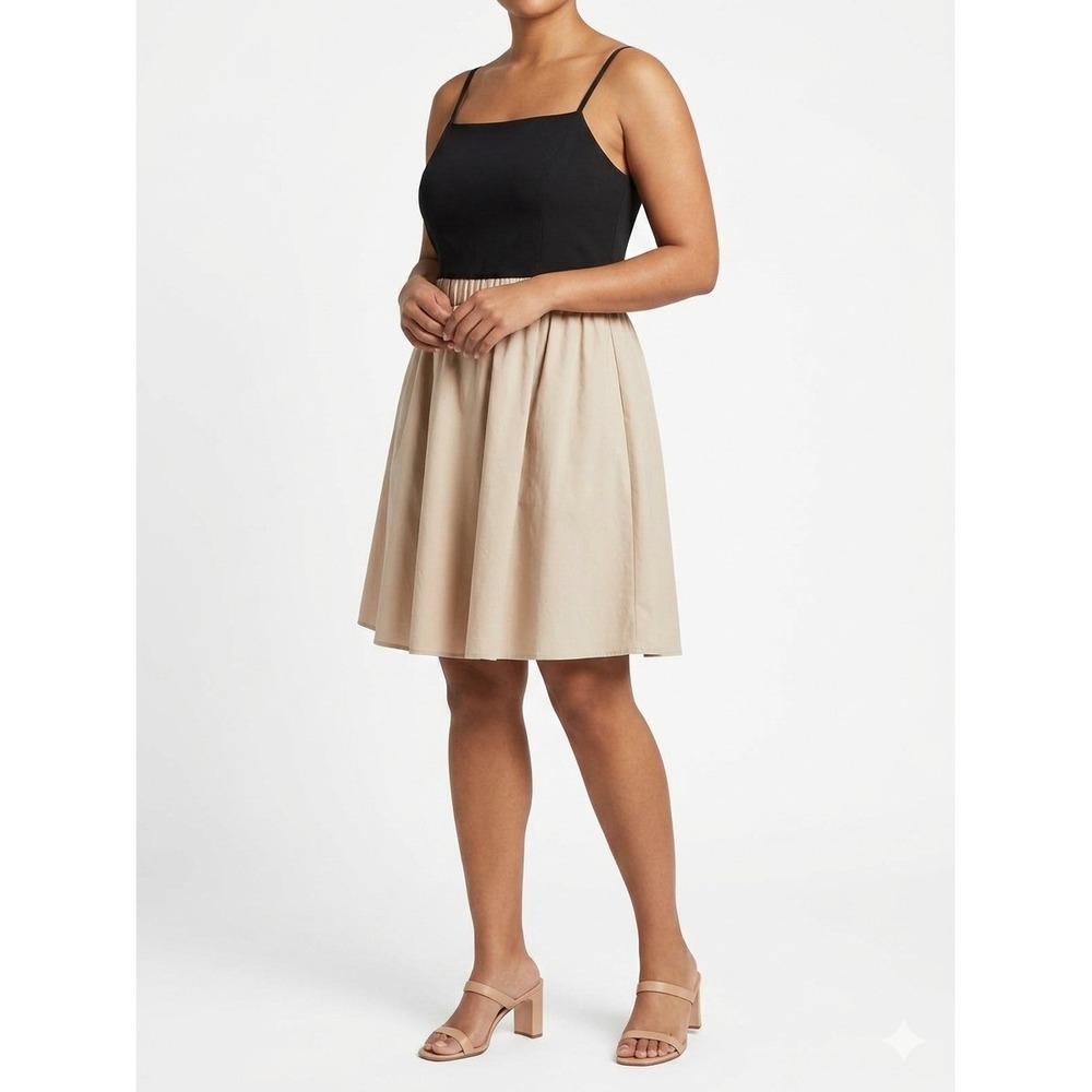 Maeve Anthropologie Black Tan Colorblock Pocket Mini Dress OB2305373 Womens L